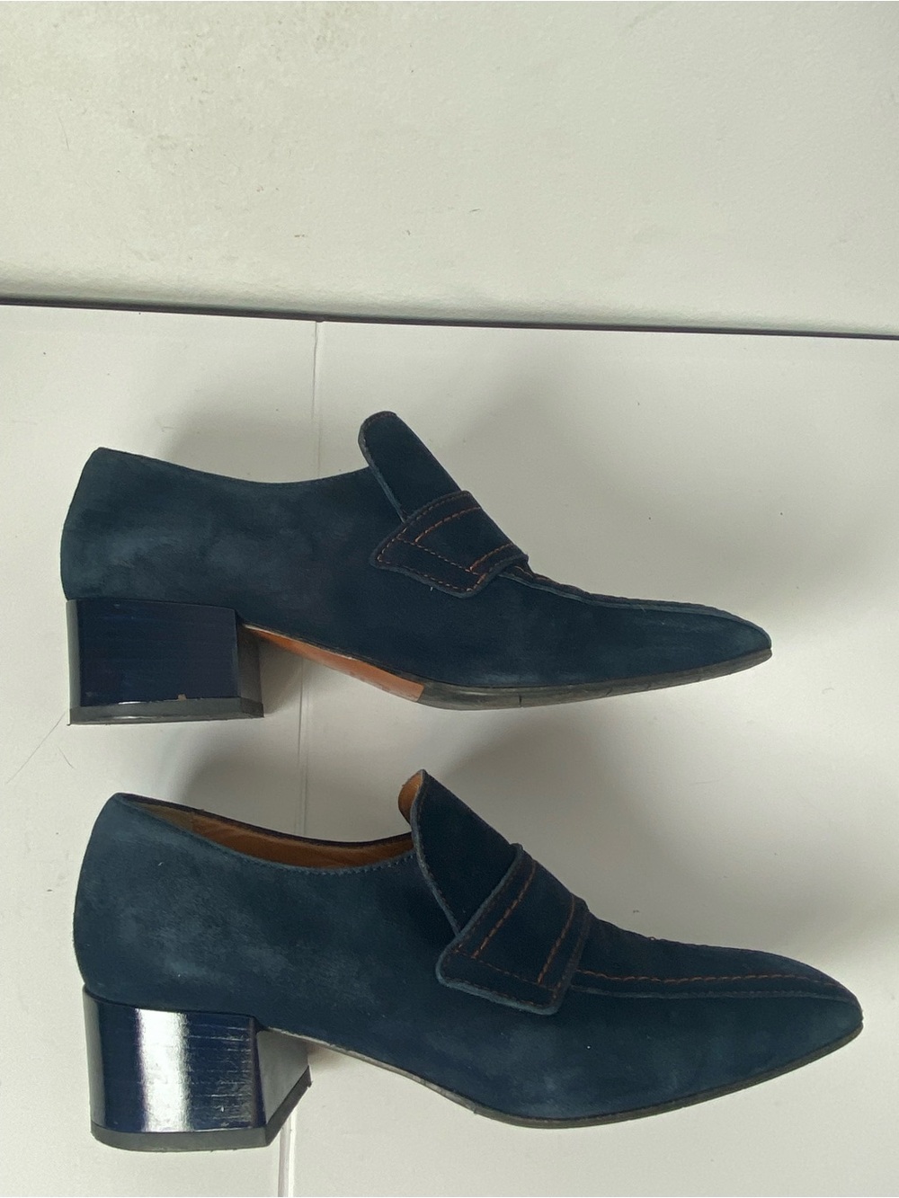 Aquatalia 7.5 Navy Suede Penny Loafers - Picture 5 of 10